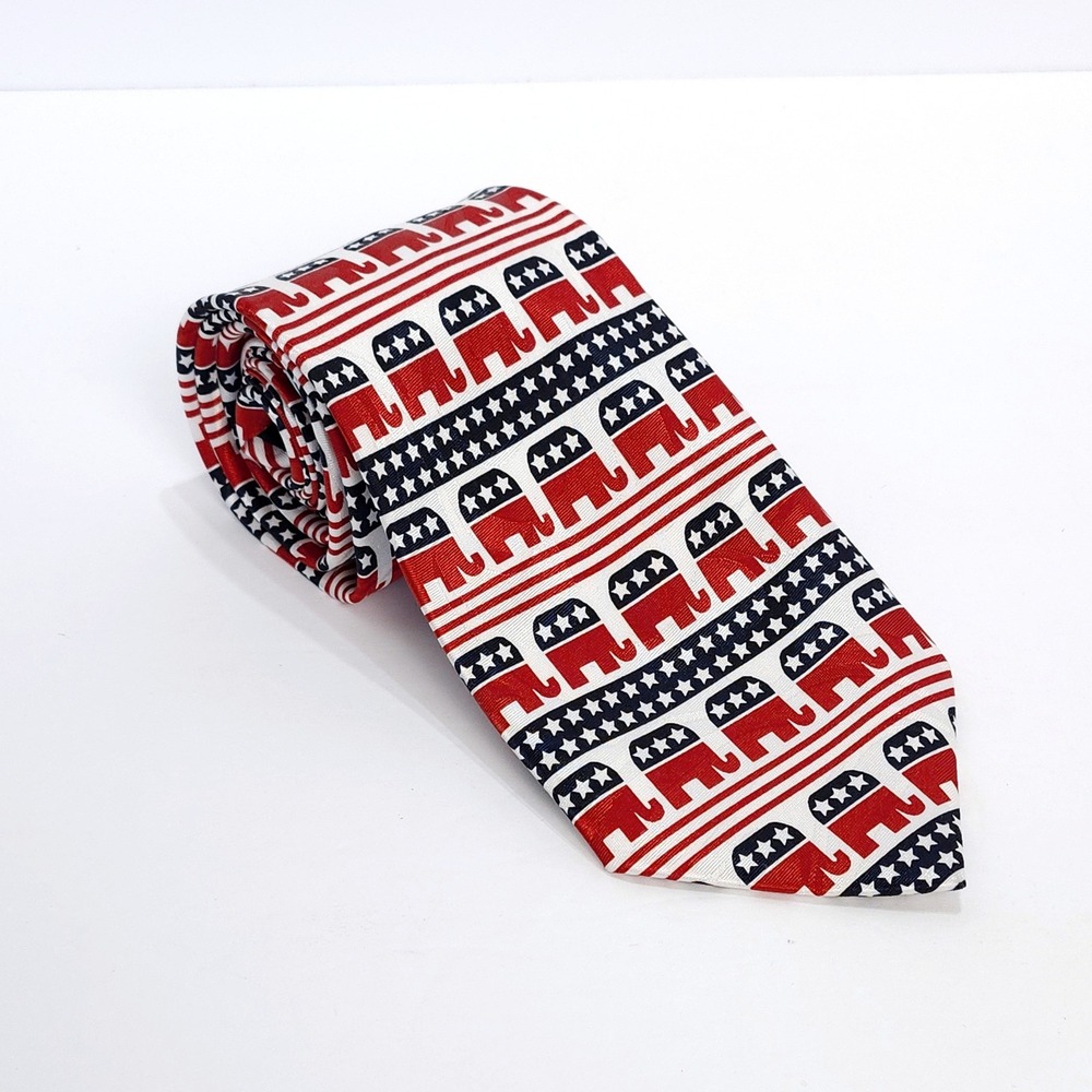 Steven Harris Republican GOP Elephant Neck Tie Red White Blue Hand Made